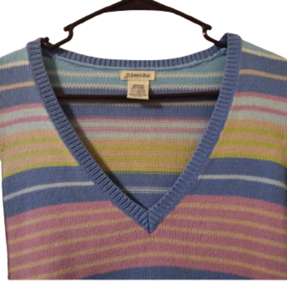 Y2K Striped Pastel Colored V-Neck Knit Sweater, Size: Medium. - Picture 2 of 9